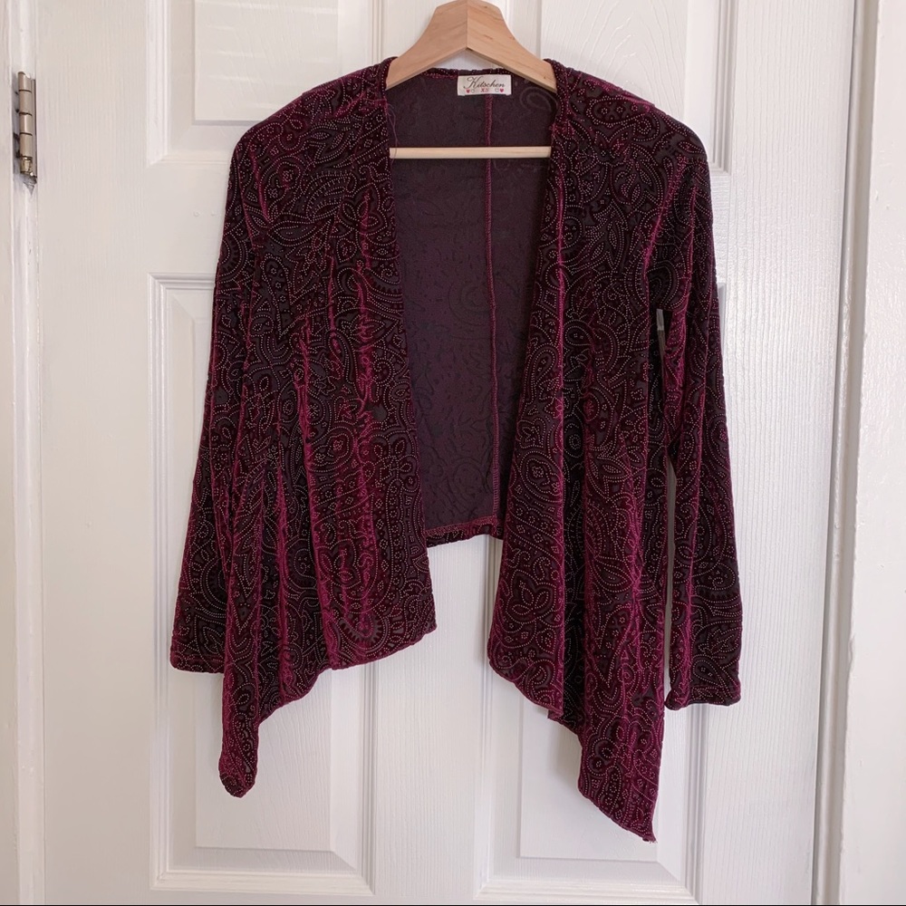 LAST CALL • EUC • Velvet Boho Waterfall Open Cardigan